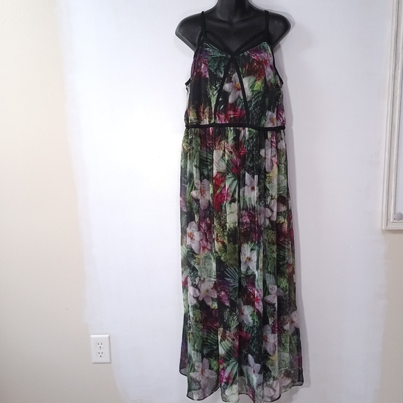 Lane Bryant Floral Print Light Chiffon Maxi Dress Size 18 Black Wedding Formal - Picture 6 of 7